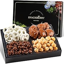 Premium Chocolate Gift Box Assorted Treats with Chocolate-Covered Pecan, Maple Nuts, Yogurt Pretzels &amp; Raisins &ndash; Perfect Holiday, Birthday &amp; Corporate Gift Box