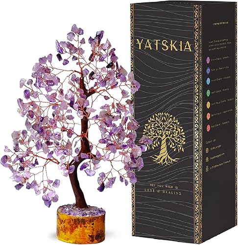 YATSKIA Árbol de la vida de cristal de amatista, árbol de cristal para energía positiva, decoración de cristales morados, regalo espiritual de Feng