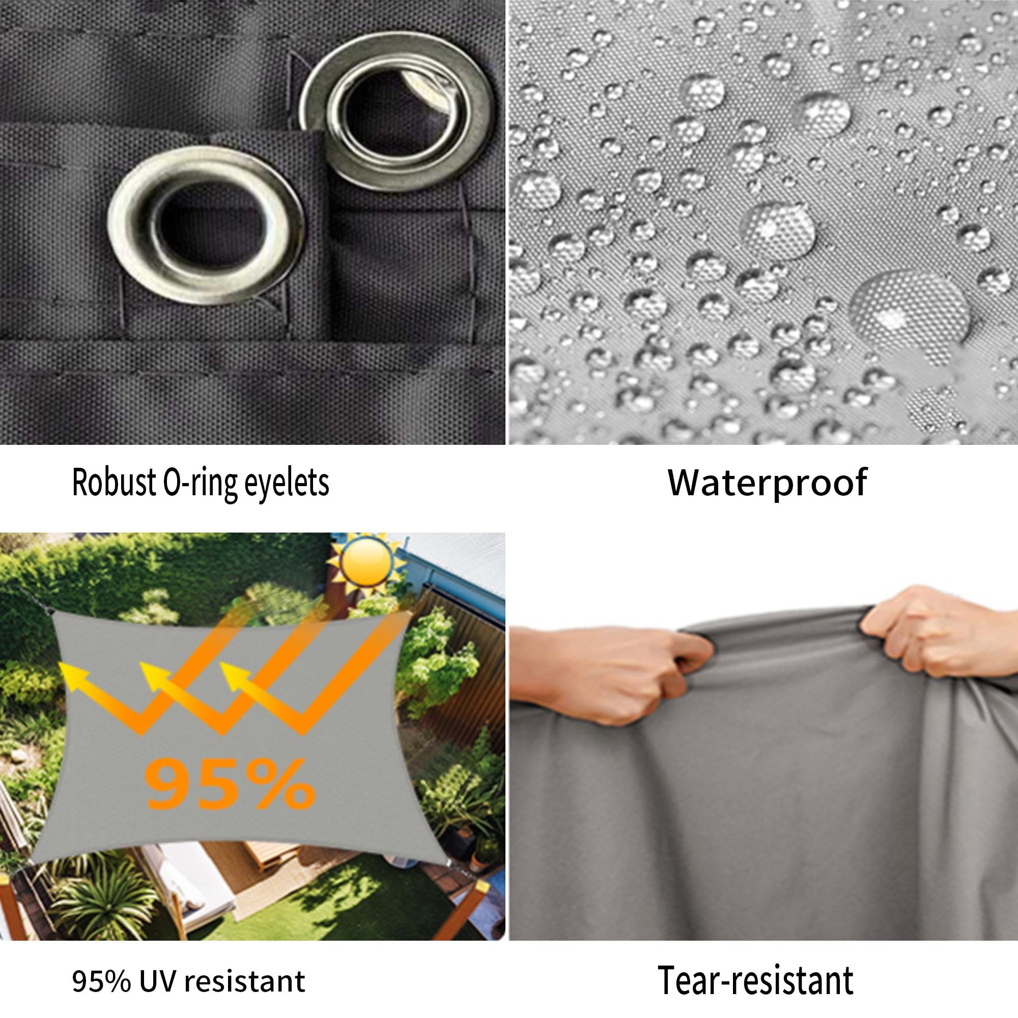Camping Tarp 2.6 x 7.5 m Pes Polyester, 98% UV Block Garden Netting with Free Rope with Grommets Pes Sun Shades Outdoor Garden Patio Party, Jasny szary