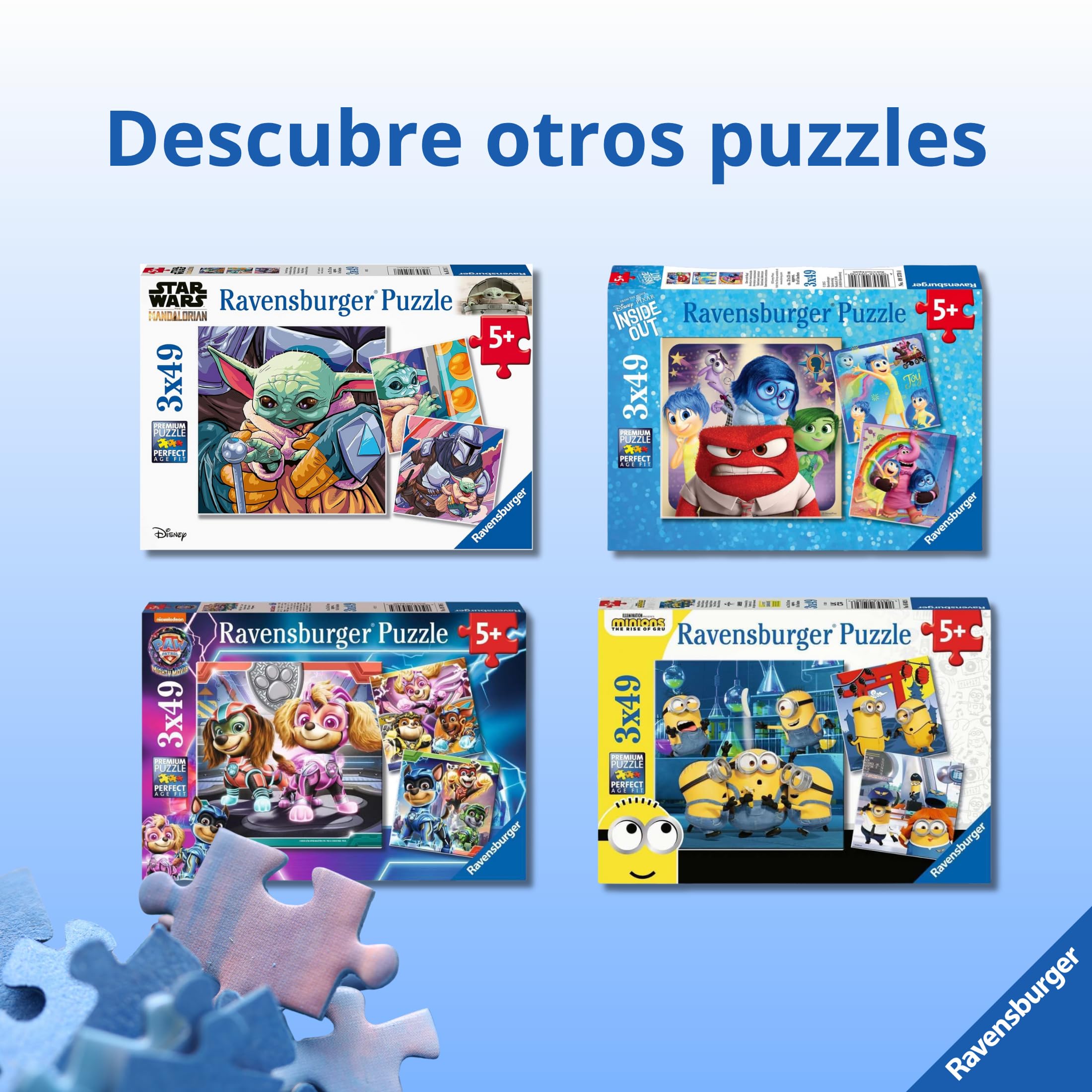 Ravensburger - Puzzle: Patrulla Canina, Puzzles Niños 5 Años o Más, Rompecabezas, 3 Puzzles de 49 Piezas, Regalos Niños 5 Años, 21x21cm