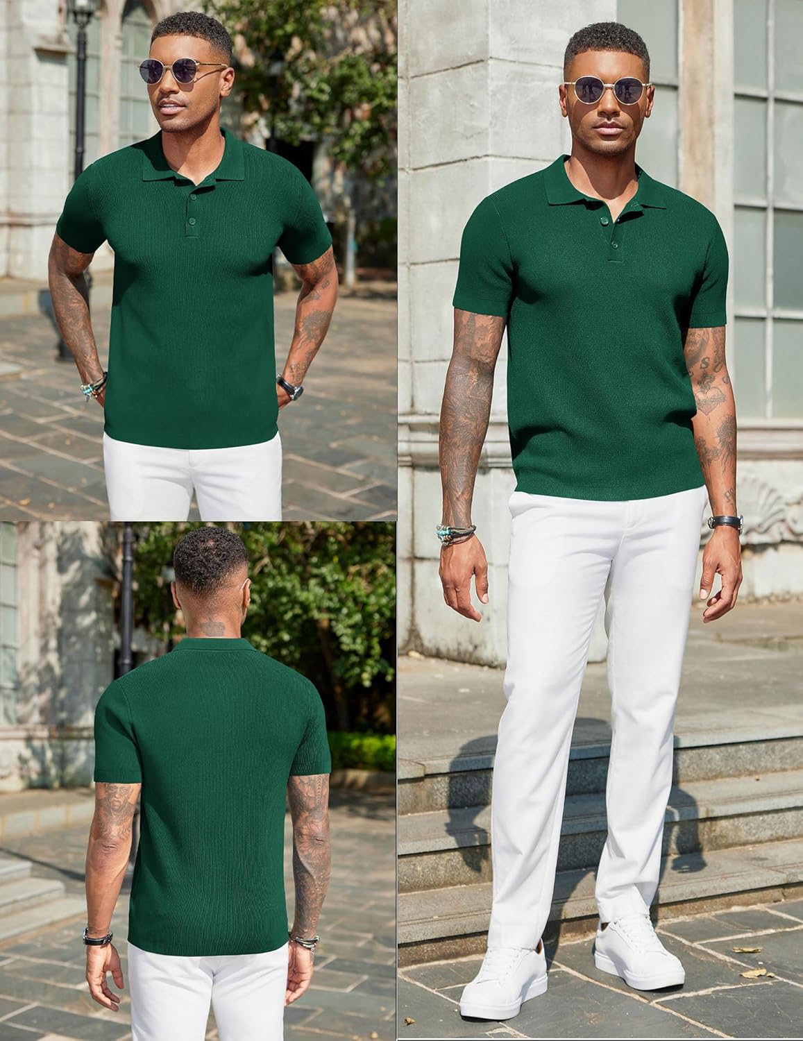 COOFANDY Mens Business Polo Shirts Short Sleeve Knit Pullover Slim Fit Ribbed Textured Solid Tshirts Green L - Image 3