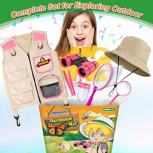 Vista 23 de Kit de explorador para niños y kit de atrapa insectos, equipo de campamento para niños, juego de exploración al aire libre con chaleco y sombrero