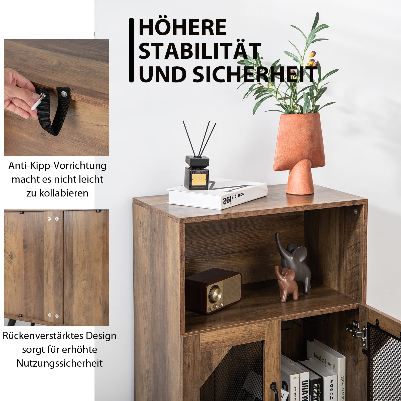 COSTWAY Küchenschrank, Weinschrank mit abnehmbarem Weinregal und integrierten Glashaltern, Buffetschrank Holz für 11 Weinflaschen & 9 Weingläser, Sideboard 59,5 x 33,5 x 93,5 cm, Vintage