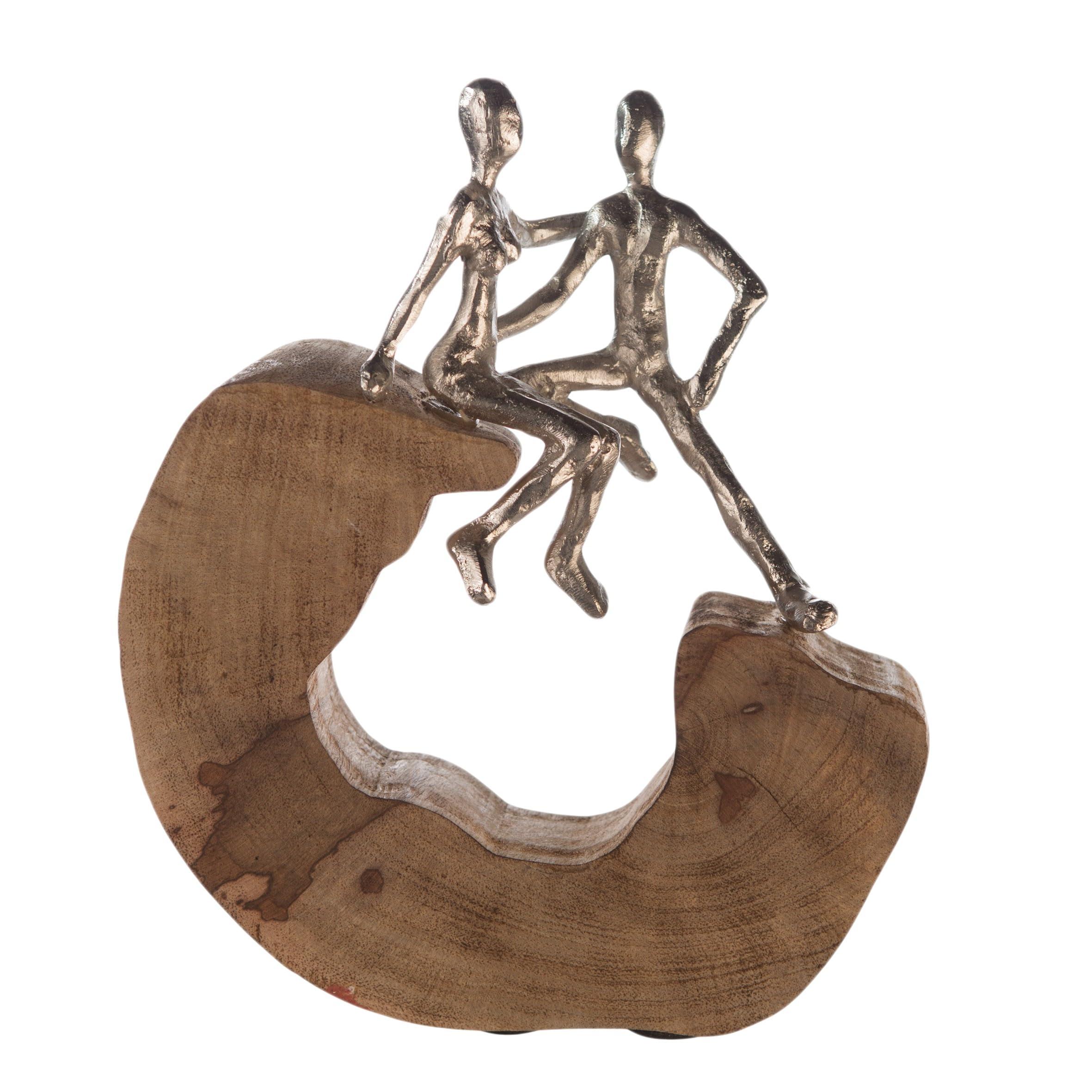 Casablanca Skulptur Secure, Deko Figur Naturfarben, Silber, Metall u. Mangoholz Statue Wohnzimmer, Büro Dekoration H. 27 cm x B. 25 cm - Geschenk Moderne Skulpturen, Couple Liebe Figur