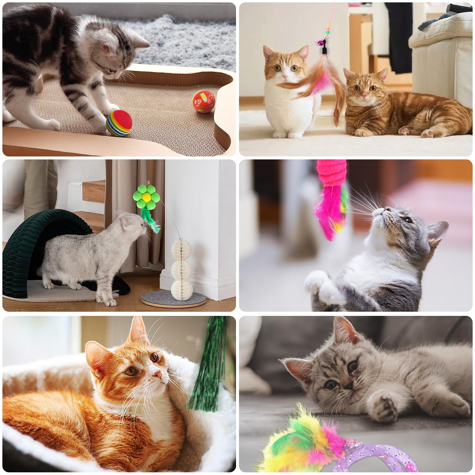 Juguetes para Gatos,38pcs Juguete Interactivo para Gato,Juguetes Gatos con Túnel para Gatos,Ratones,Varita de Plumas,Peces,Bolas y Campanas