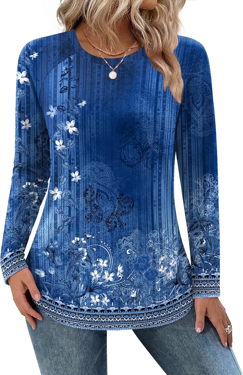 Zeagoo Long Sleeve Shirts for Women Crew Neck Casual Fall Fashion Blouses Basic Tunic Tops Dressy Work Clothes