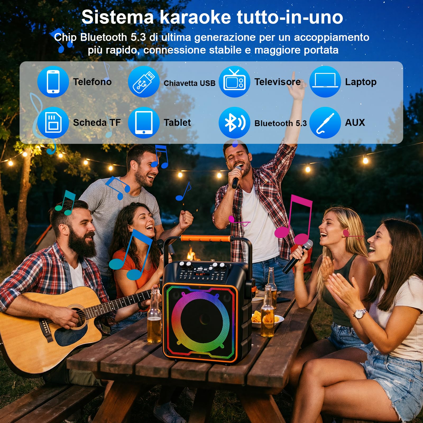 Karaoke con Microfono per Adulti e Bambini Cassa Karaoke Bluetooth Altoparlante Portatile Supporto Bluetooth/USB/TF/AUX/FM/TWS