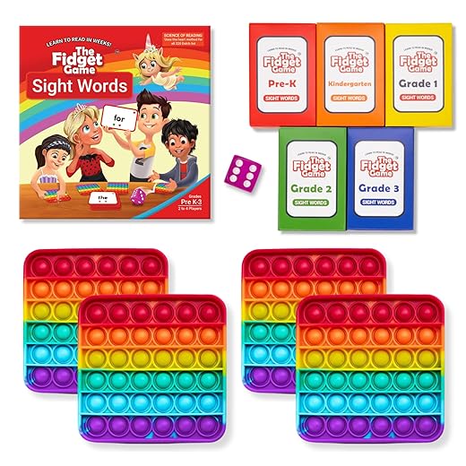 The Fidget Game Learn to Read in Weeks Master 220 High-Frequency Dolch Sight Words Curriculum-Appropriate for Pre-K to Grade 3 - Popping Mats & Dice