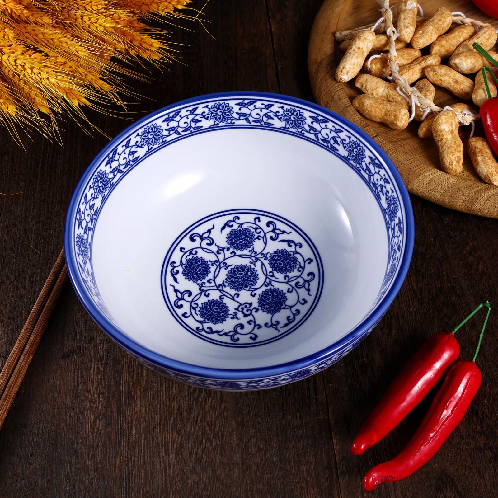 Cuenco de Cerámica Estilo Chino Azul para Sopas y Comidas Calientes