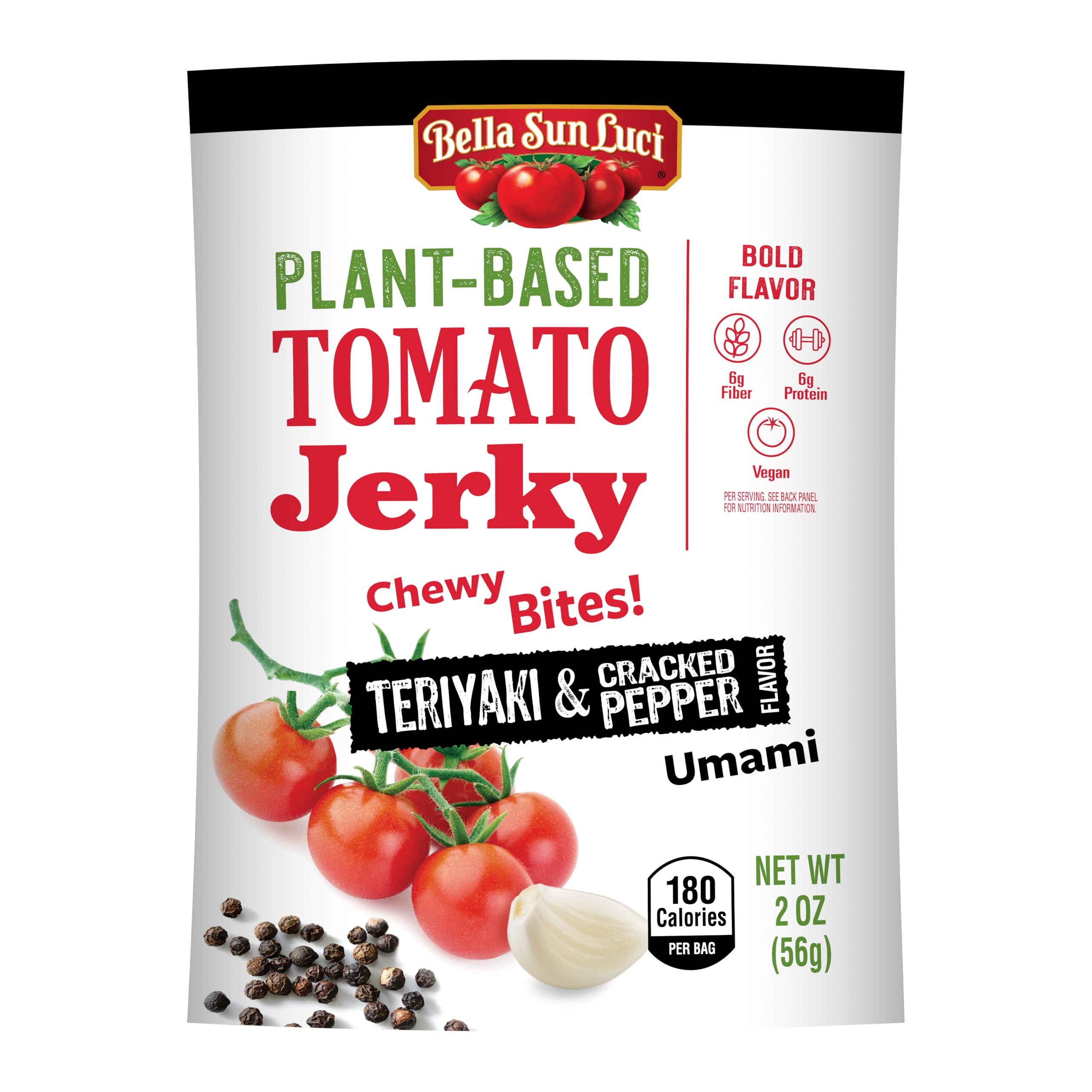 Bella Sun Luci Plant-Based Tomato Jerky-Teriyaki Cracked Pepper