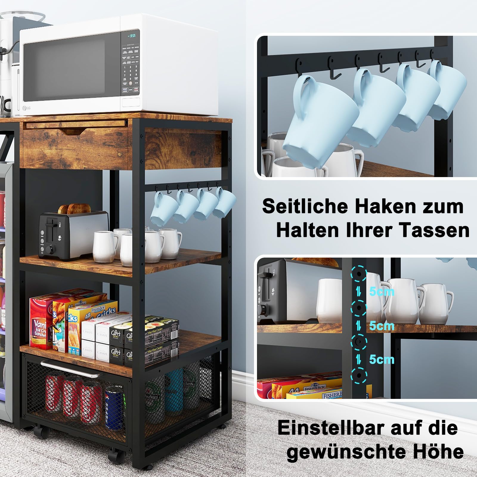 PUNCIA Kühlschrankständer Untergestell Sockel für Kühlschrank Büro Retro