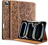 Gexmil Genuine Leather Case for iPad Pro 13 Inch M4 2024 with Pencil Holder,Protective Shockproof Smart Premium Leather Folio Cover Adjustable Stand Auto SleepWake Anti-Slip,Flower Brown