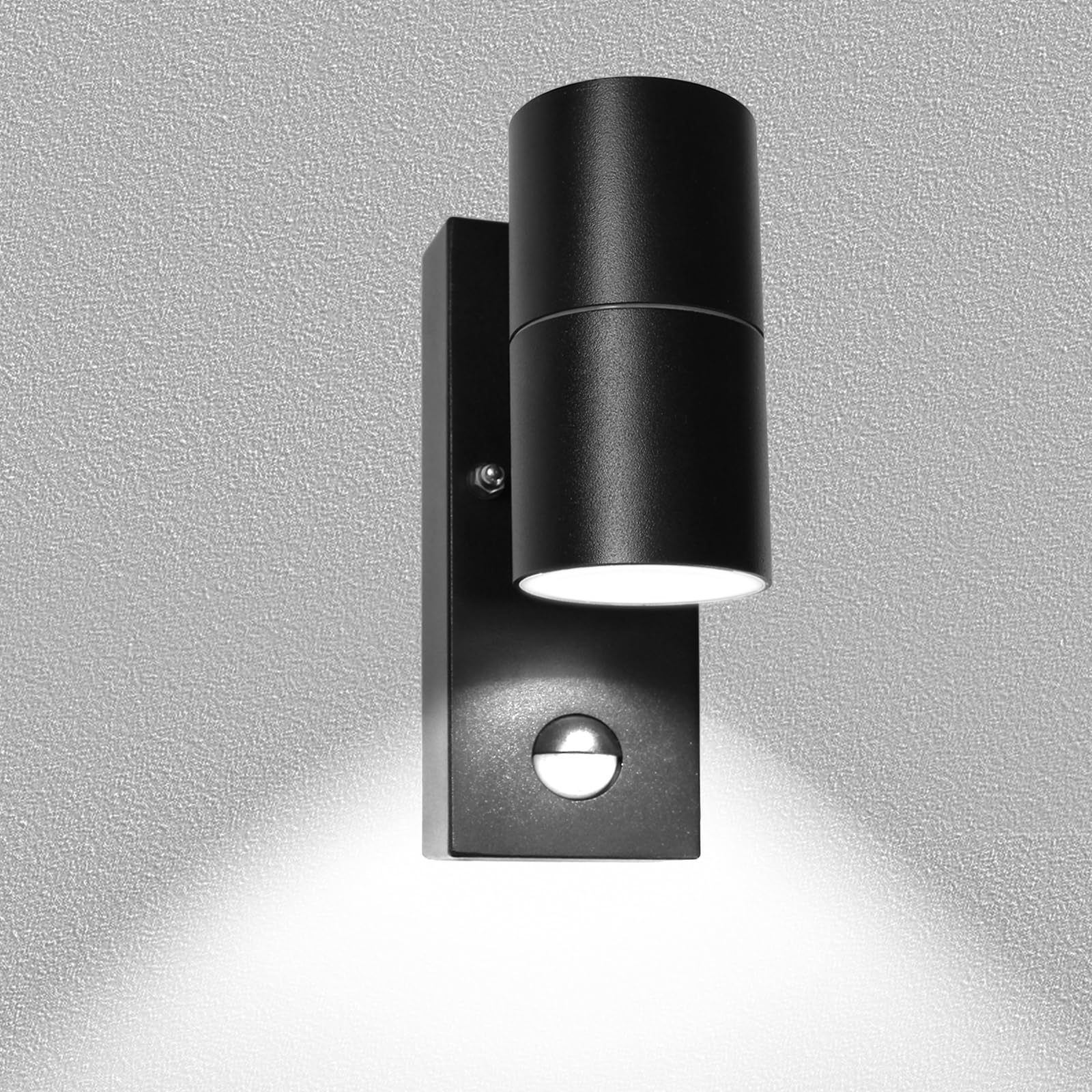 Wondlumi Cool White Outdoor Wall Lights Pir Motion Sensor, Outside Lights Mains Powered 240V Ip44 Black For Porch Front Door, Incl. 1X 5W Led Gu10 Bulb 6000K