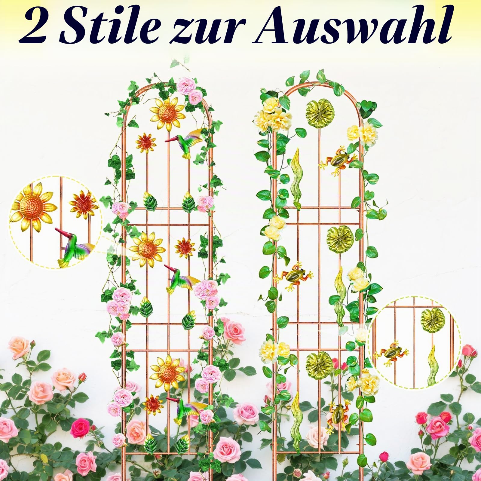 Rankgitter Metall, 2er Set Pflanzenstütze für Kletterpflanzen | Gartendeko Rosengitter Gartenzaun mit 35cm Erdspießen, Gemüse und Terrassendekoration im Außenbereich 151.5 x 28 cm