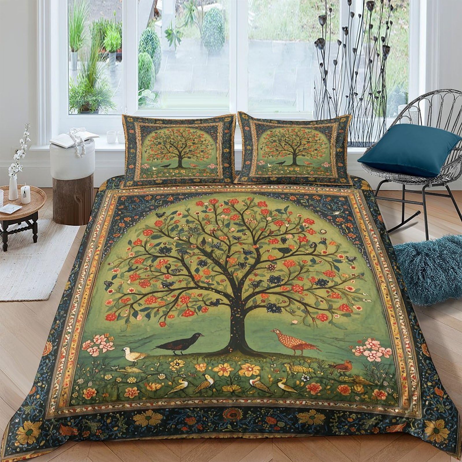 Ctjqhvkz Style-6 3D Printed Tree Of Life Fitted Sheet Microfiber Soft Breathable Forest Bird Mattress Cover For Bedroom Guest Room Decor Single（135X200cm）