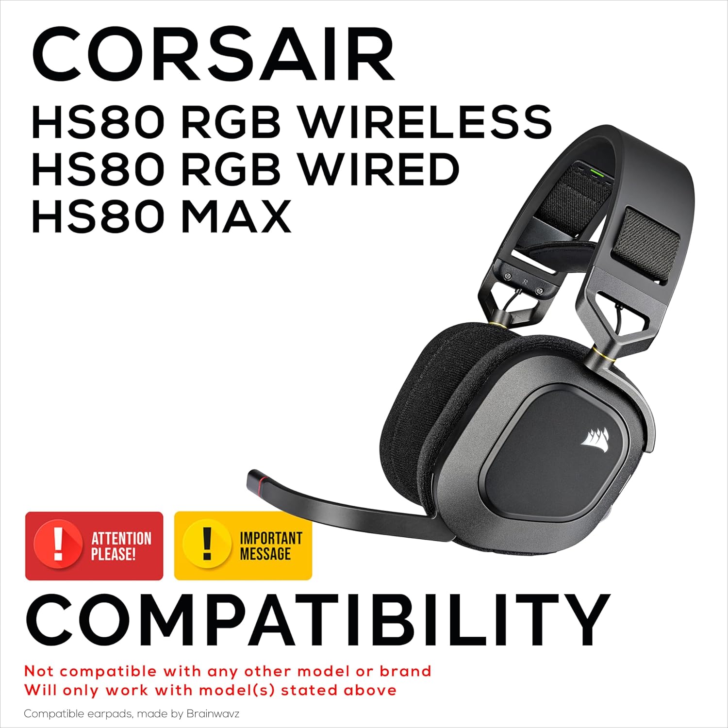 Hybrid Earpads for Corsair HS80RGB Wireless, Wired & HS80MAX Gaming Headphones, Soft Cool Gel, Super Soft Fabric, w/PU Leather & Thicker Memory Foam, Additional Comfort by Brainwavz