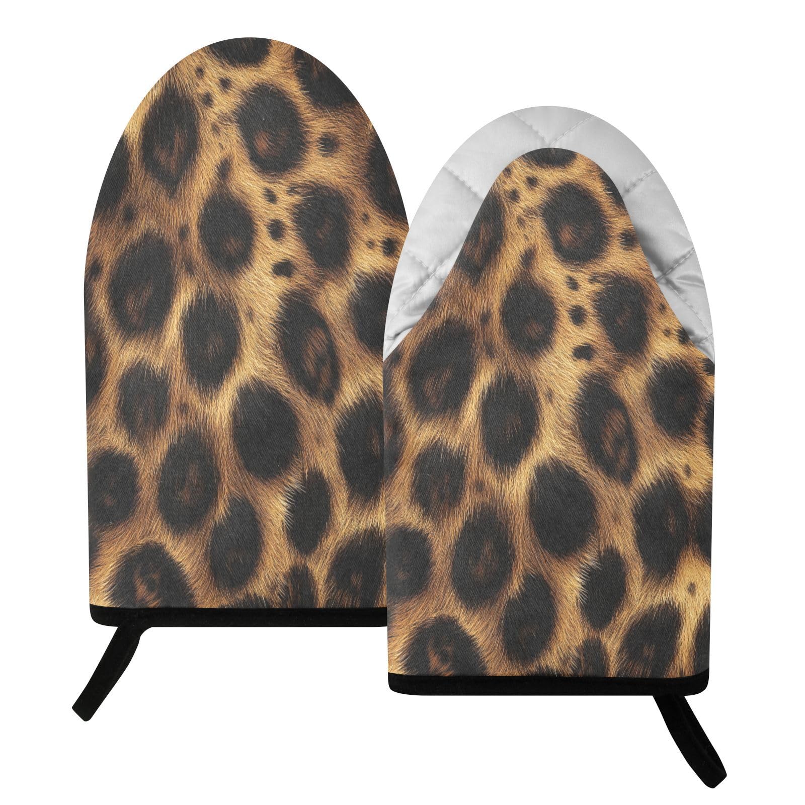 BURSTDDY Leopard Skin Oven Mitt,Heat Resistant Kitchen Mitts for Cooking