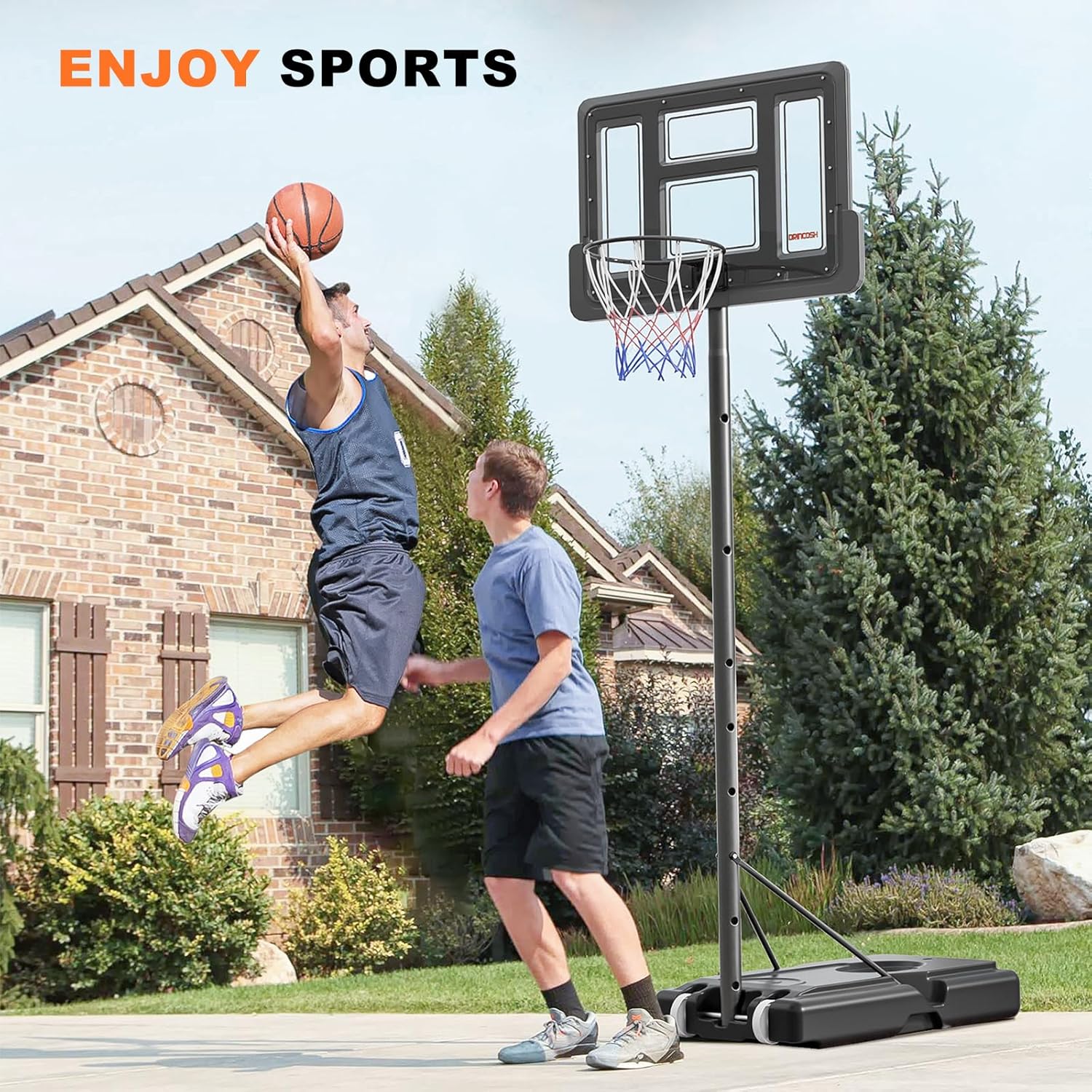 Basketball Hoop Outdoor Indoor Sport Portable PVC Backboard for Junior Teenagers Youth Adults, Adjustable 4.9-10 ft Pool Basketball Goal