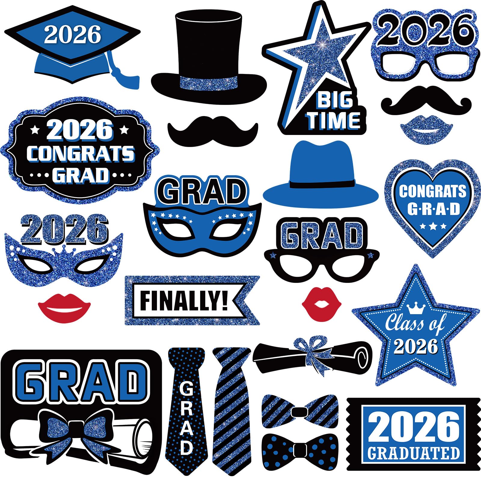 Blulu 24 Pieces 2026 Graduation Party Photo Booth Props Kit, Funny Graduation Party Selfie Props, Selfie Photo Frame for High School and College Grad