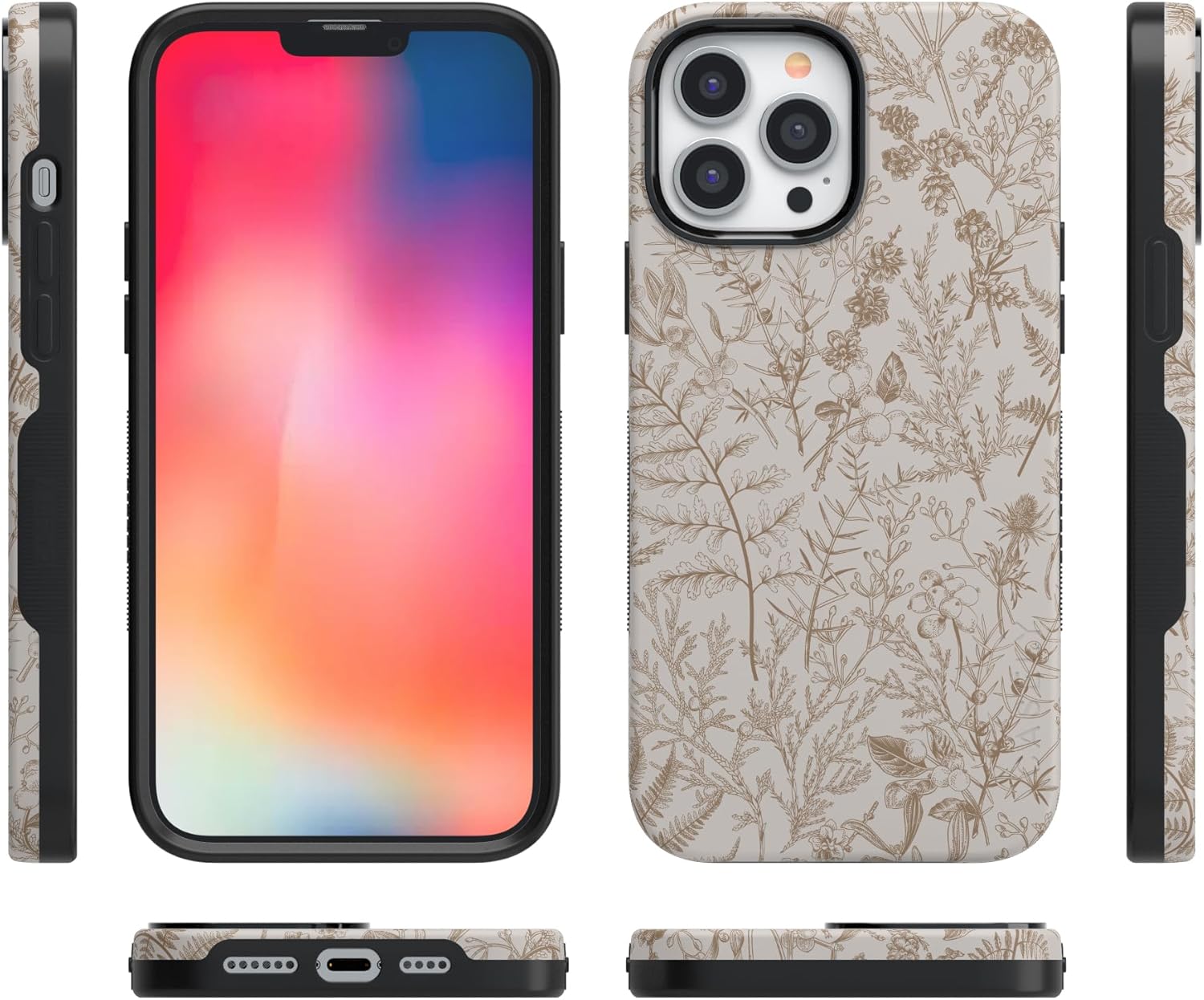 Casely iPhone 13 Pro Max Case | Beige Garden | Neutral Floral | Bold Protective Design | Compatible with MagSafe