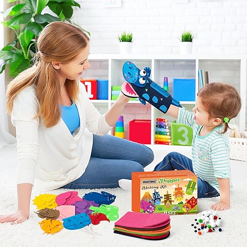 Vista 25 de WATINC Kit de 6 piezas de fabricación de marionetas de mano, calcetines de fieltro para manualidades, juguetes creativos de bricolaje para hacer tus