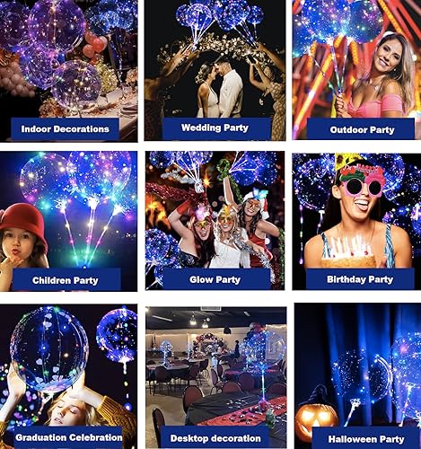 Miniatura 2 de Paquete de 10 globos LED con palos, juego de globos de burbujas de helio Bobo transparentes de 20 pulgadas, globos de neón que brillan en la