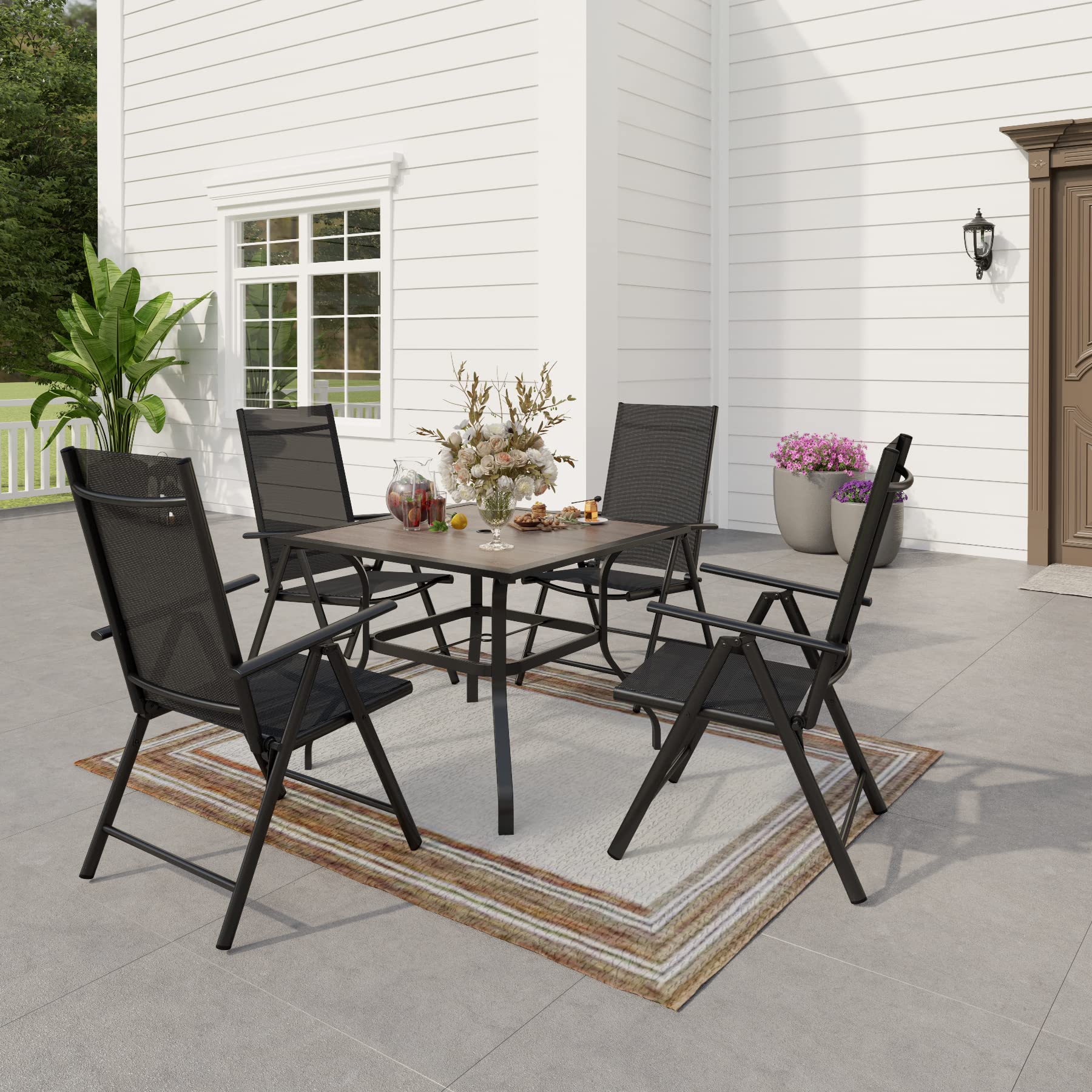 PHI VILLA Gartentisch Wetterfest Outdoor Garten Tisch Terrassentisch Balkontisch E-Beschichtung Metall 94×94×71cm Holzähnlicher Quadratische Braun