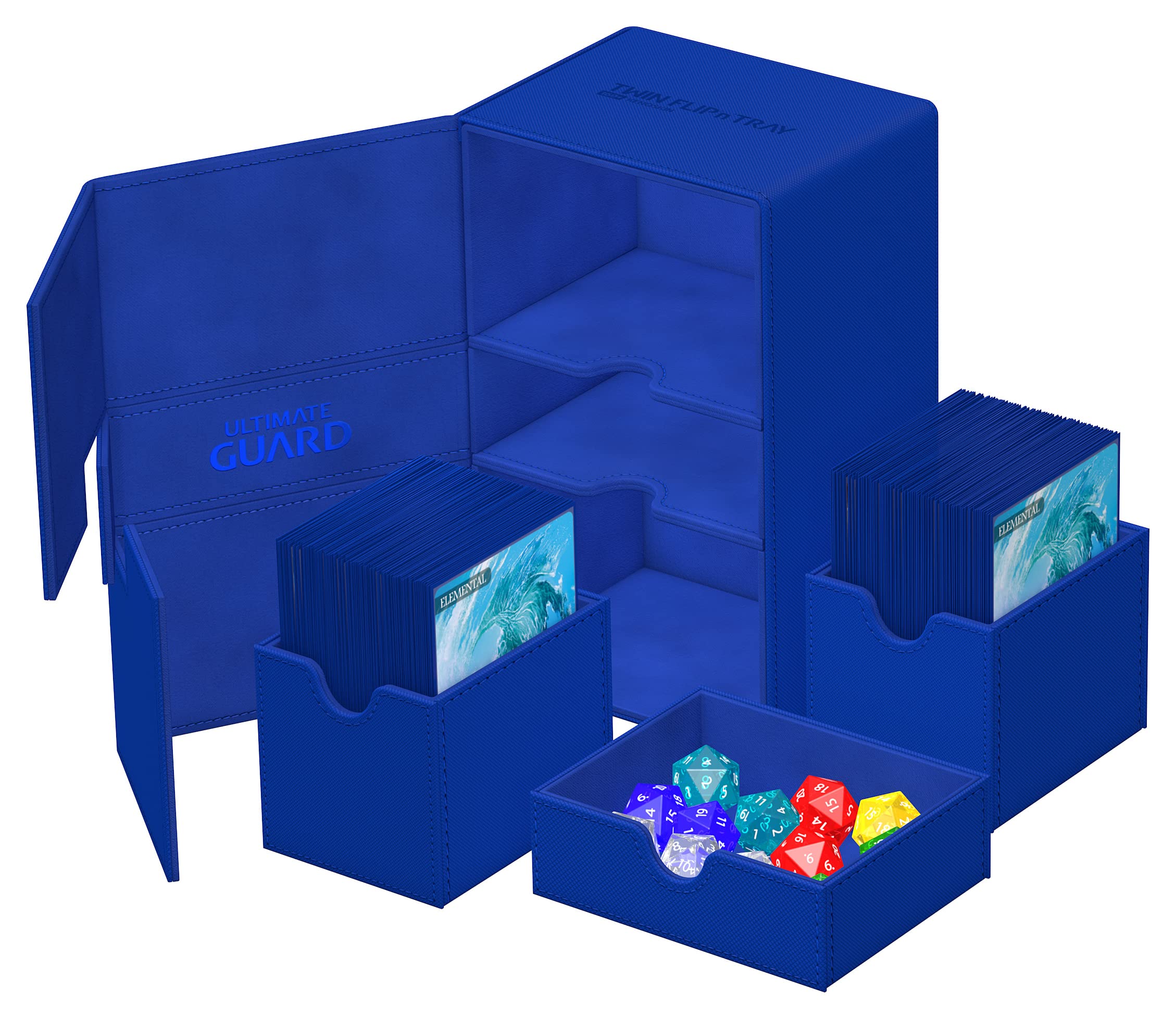 Ultimate Guard Twin Flip'n'Tray 160+, Étui pour 160 cartes TCG à double manche + plateau à dés, bleu, fermeture magnétique indépendante et doublure intérieure en microfibre