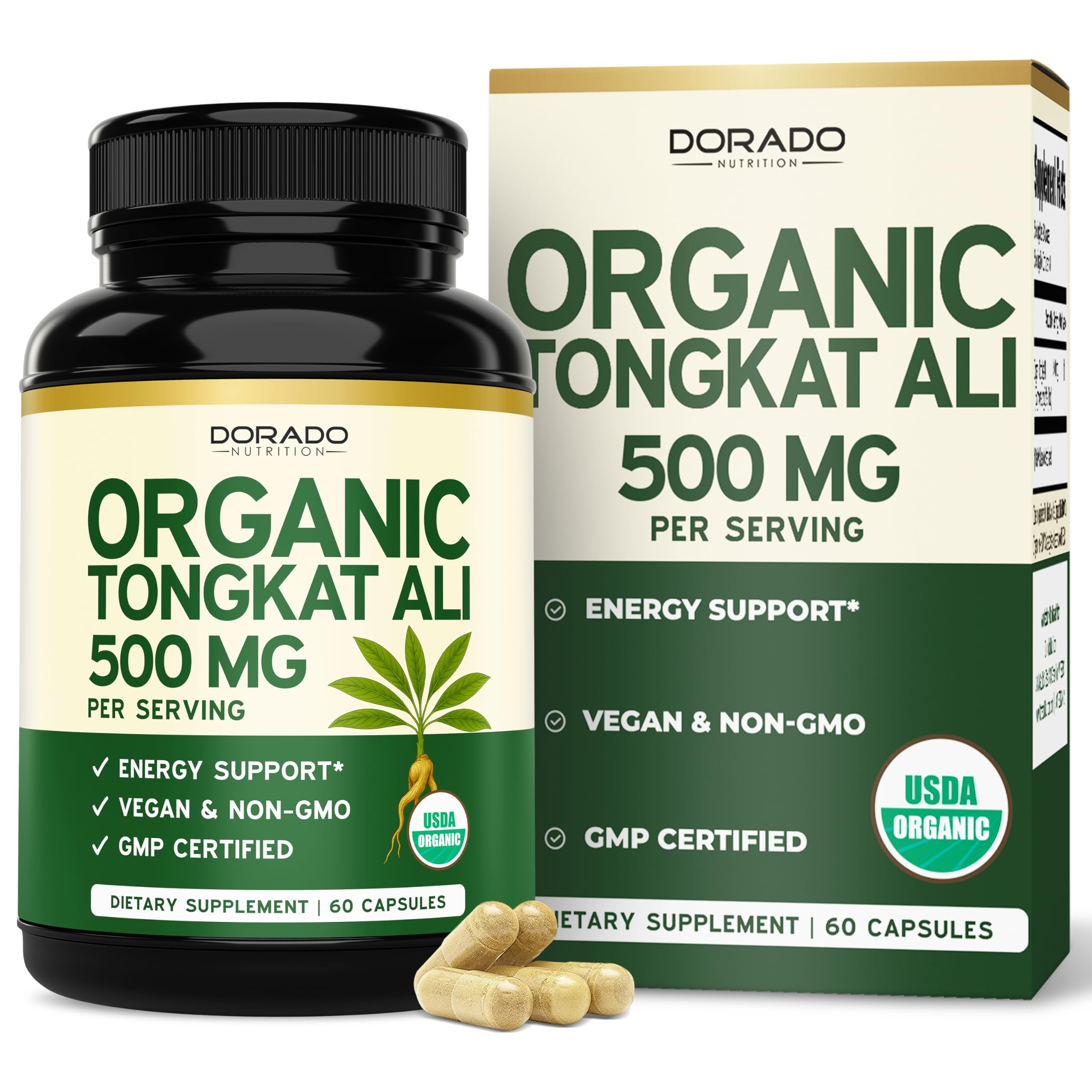 Organic Tongkat Ali for Men (500mg Per Serving, 60 Capsules) Longjack Root Extract Powder for Men & Women - Premium Tongkat Ali Supplement - Support Energy, Muscle Mass & Performance - Vegan & NON GMO