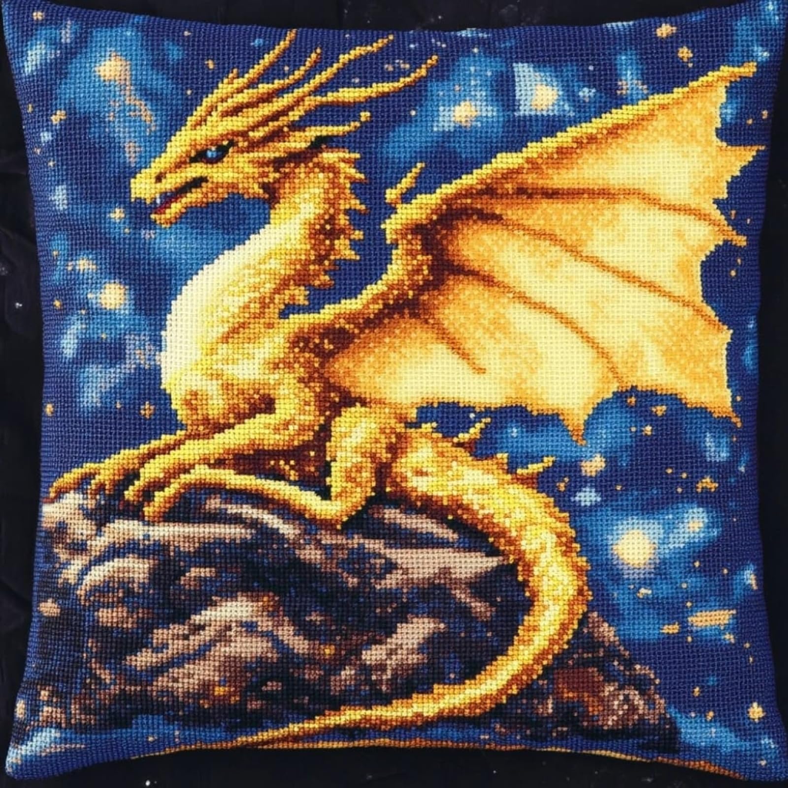 WallustrioaW DIY Embroidery Cross Stitch Cushion Kit,Fantasy Animal Dragon,Tapestry Pillow kit 45x45cm Stitch Set for Living Room Sewing Supplies Adults Beginners Gift