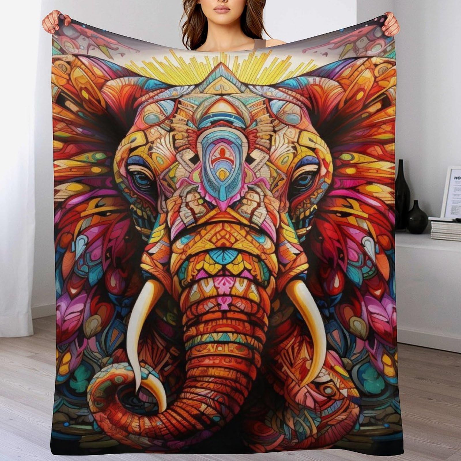 Couverture éléphant en flanelle légère pour vos soirées cocooning sur le canapé du salon