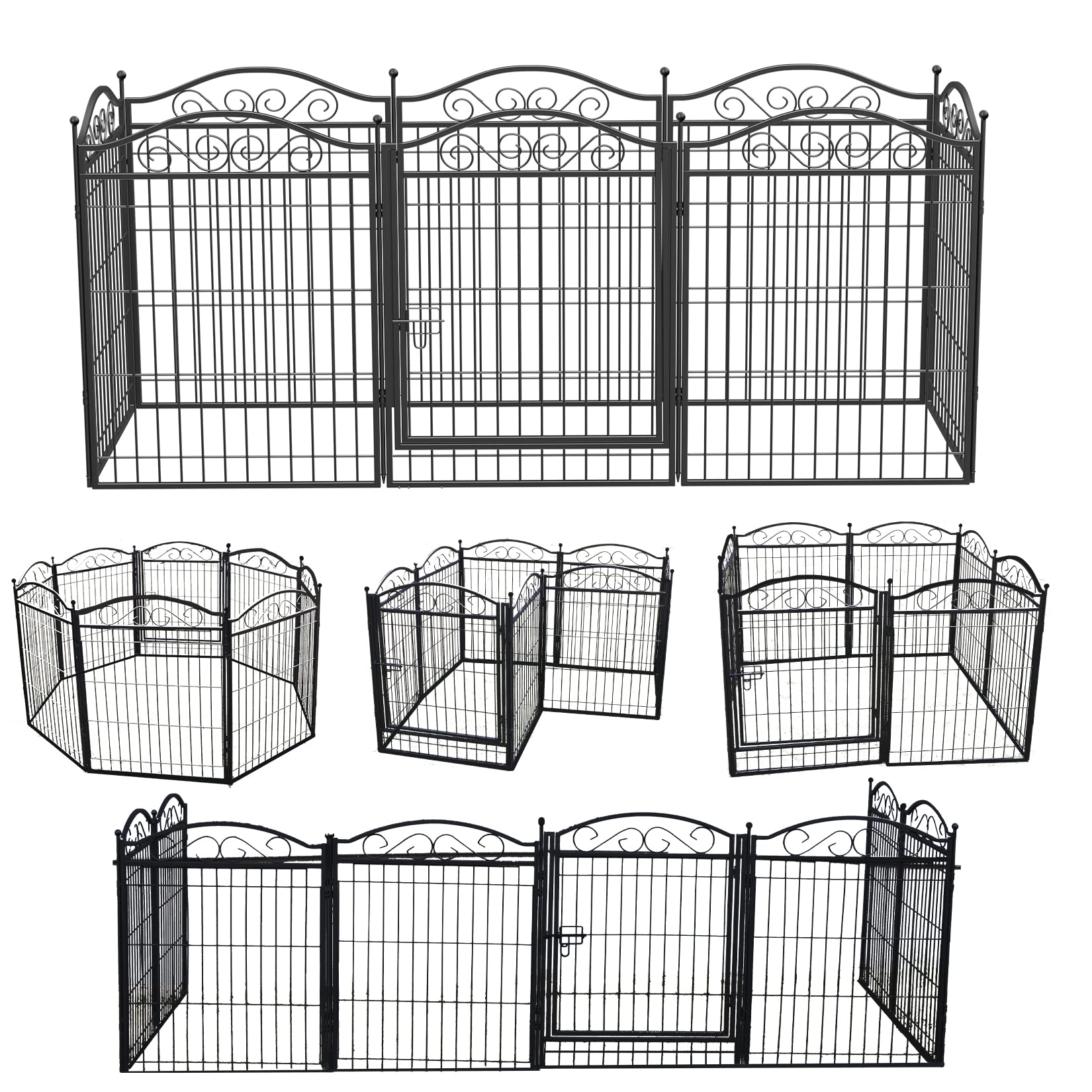 BingoPaw Parque para Mascotas Perros 8 Vallas Corral Plegable Valla Jardin Jaula Perrerras Cerca de Entrenamiento para Animales con Puerta y Postes para Vallas Interior Exterior Negro 190x63x80cm