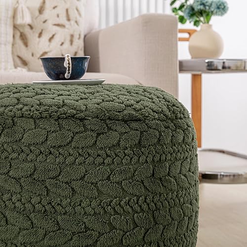 Miniatura 7 de Funda para puf otomano sin relleno: taburete redondo de piel sintética, puf de felpa (sin relleno incluido), perfecto para sala de estar, dormitorio