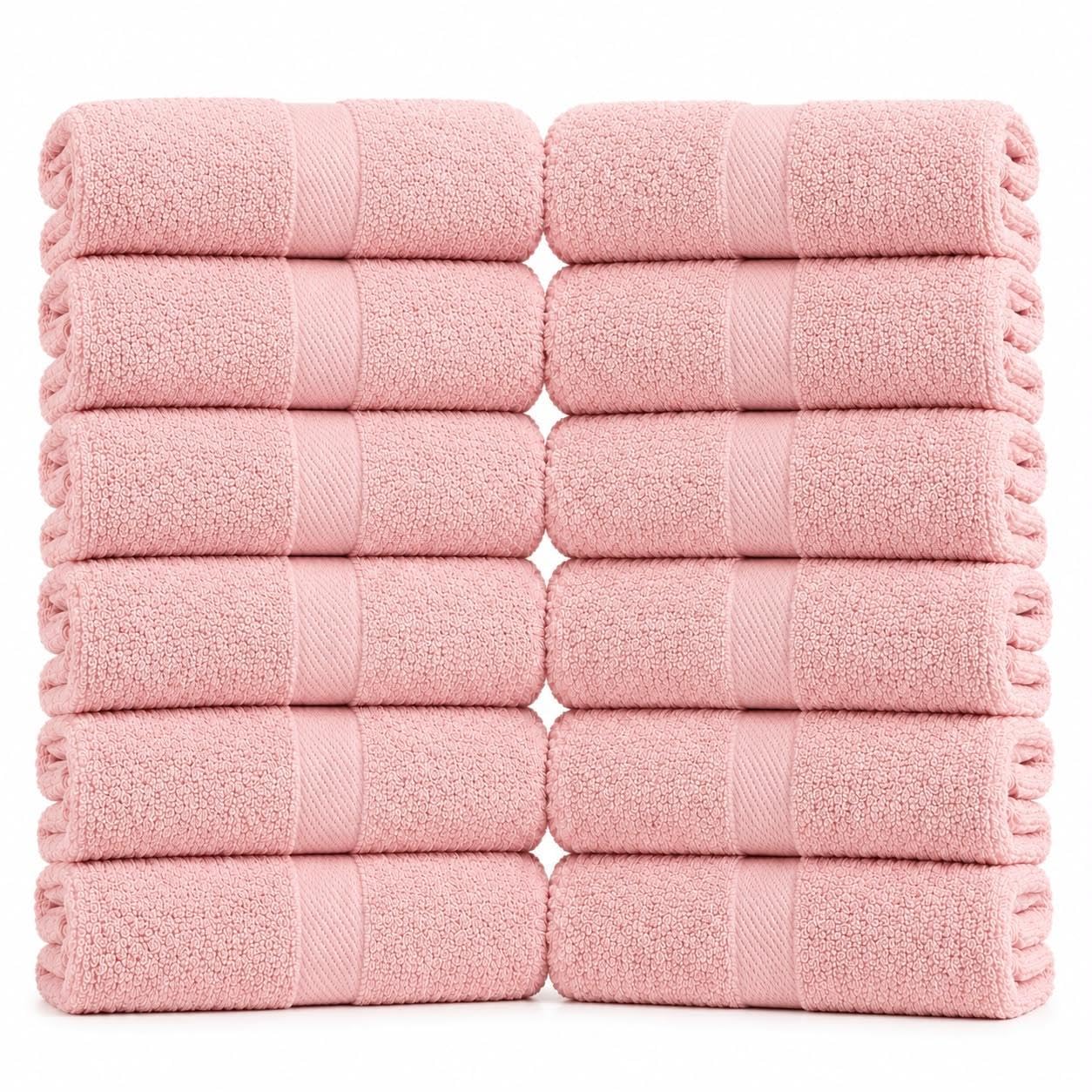 12 Pack Face Towels Wash cloths Set (30x30cm) 100% Cotton Absorbent (Pink)