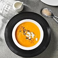 Vista 6 de Juego de 2 platos poco profundos de 10 onzas, porcelana blanca con borde ancho en relieve, adecuados para sopa, espaguetis, pasta, ensalada, 8.875