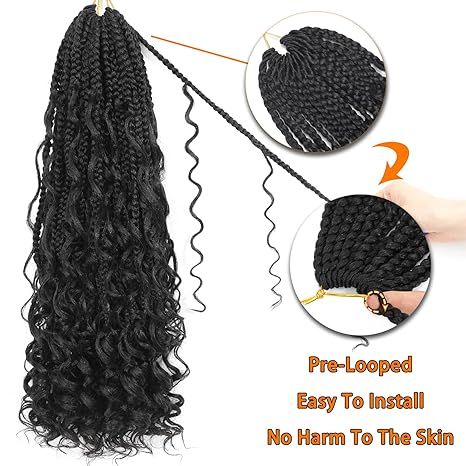 Goddess Box Braids Crochet Hair: 9 Packs of 14" Pre-Looped Curly Ends