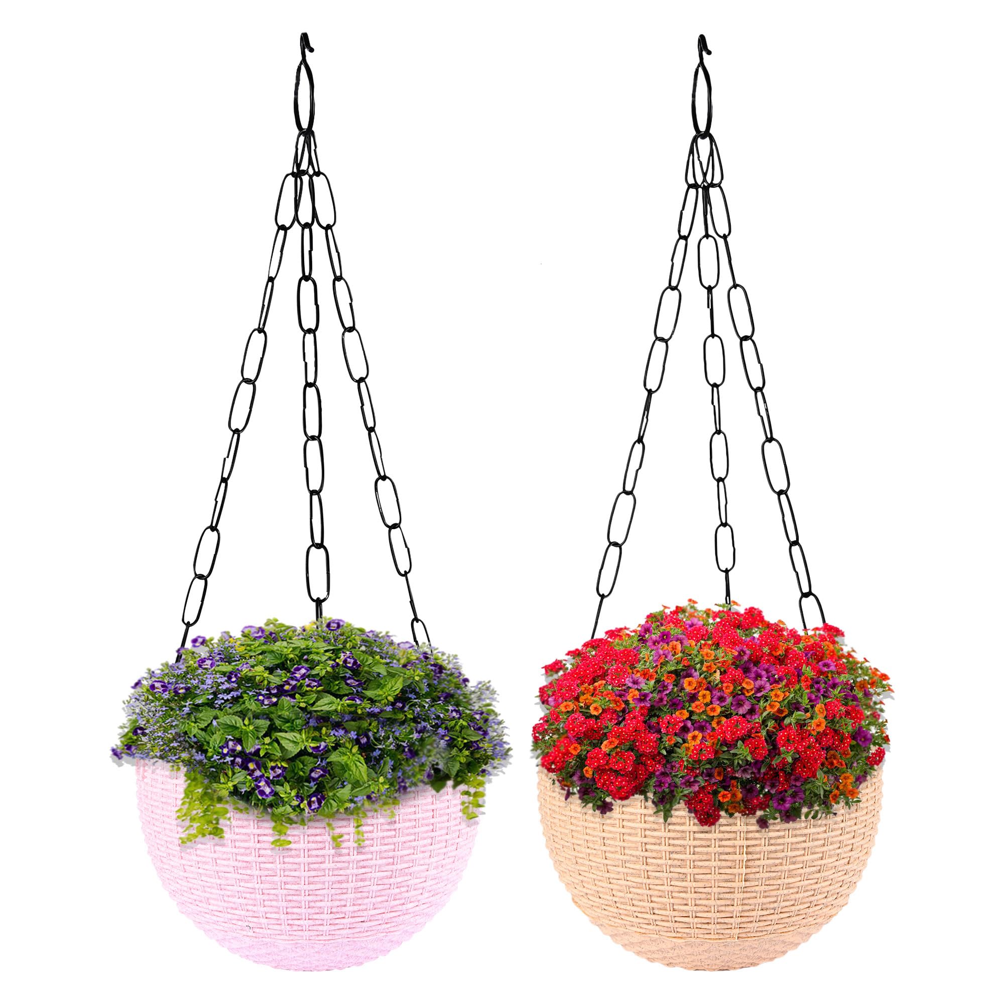 Kuber Industries 2 Pcs Hanging Flower Pot | 7 Inch Hanging Flower Pot for Living Room, Balcony, Home-Lawns & Gardening Area | Marble Euro - Beige & Pink