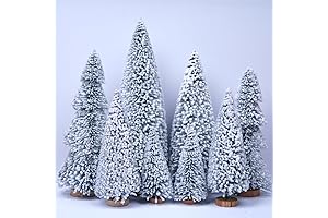 AerWo 8Pcs Mini Christmas Trees Flocked Bottle Brush Christmas Trees with Wooden Bases