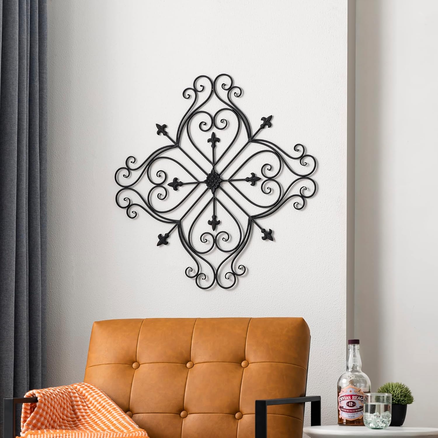Glitzhome Metal Cutout Garden Wall Decor Floral Heart Hanging Art Sign for Patio and Garden, Black