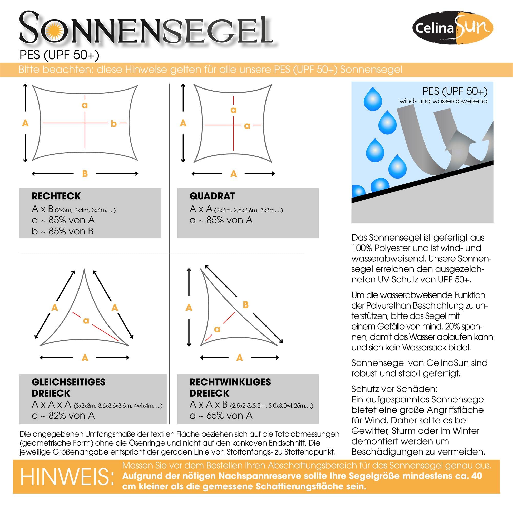 CelinaSun Sonnensegel wasserabweisend PES Dreieck rechtwinklig 5x5x7,1m Sand beige UPF 50+ Premium Sonnenschutz inkl Befestigungsseile