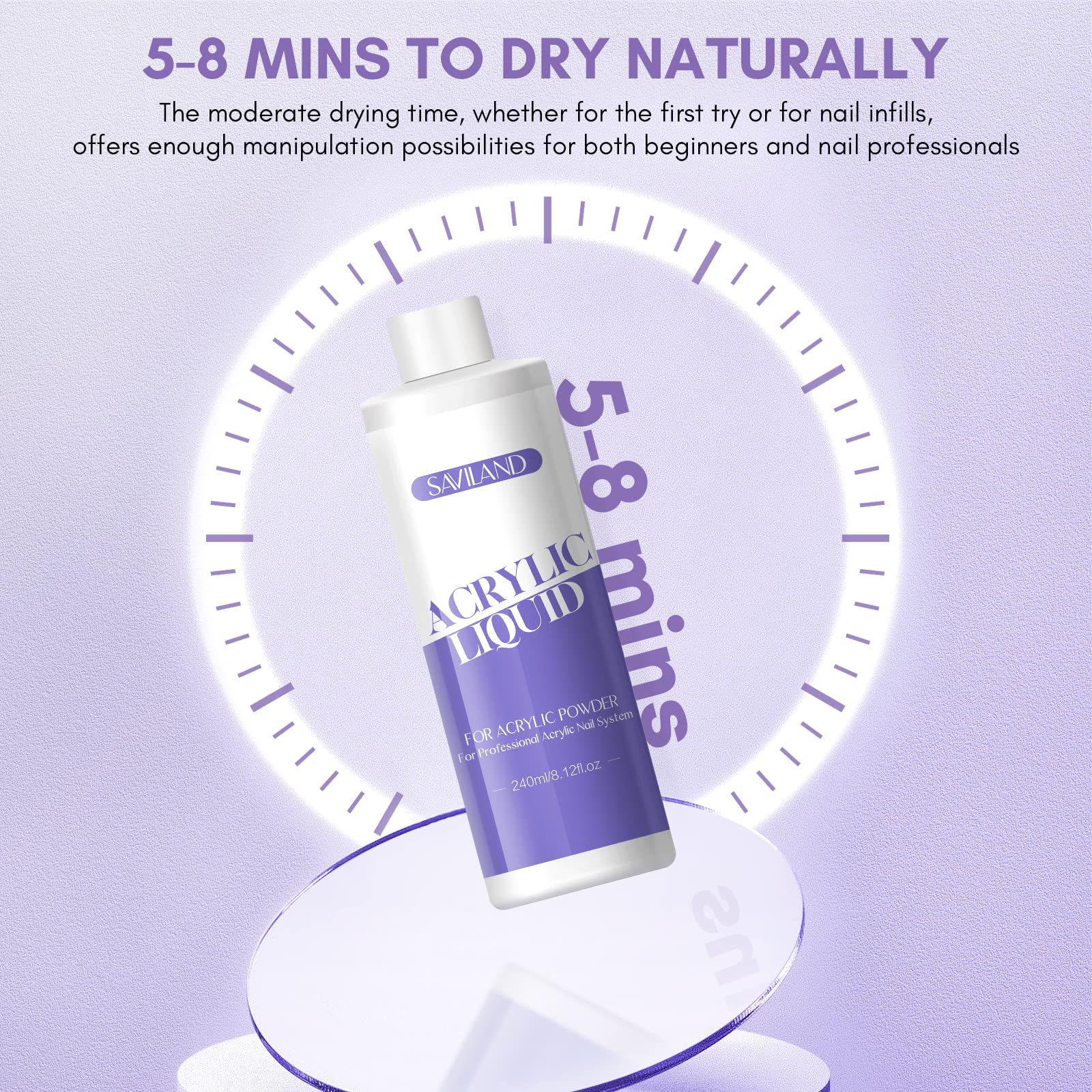 Saviland Acrylique liquide pour ongles Set: 240ml Acrylique liquide Nail Pinceau Nail Cleaner Pads pour Acrylique poudre Nails Set d'ongles en acrylique Gel pour ongles Nail art Manucure