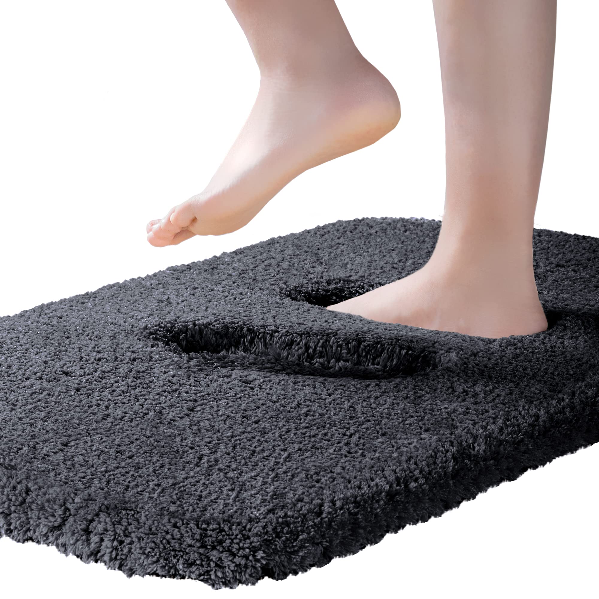 ROLIZOE Ultra Thick Bath Rug for Bathroom Non Slip Bath Mat Highly Absorbent Bathroom Rug Mat Super Soft Bedside Rug Carpet Microfiber Floor Mat 60 x 90cm, Black — image 1