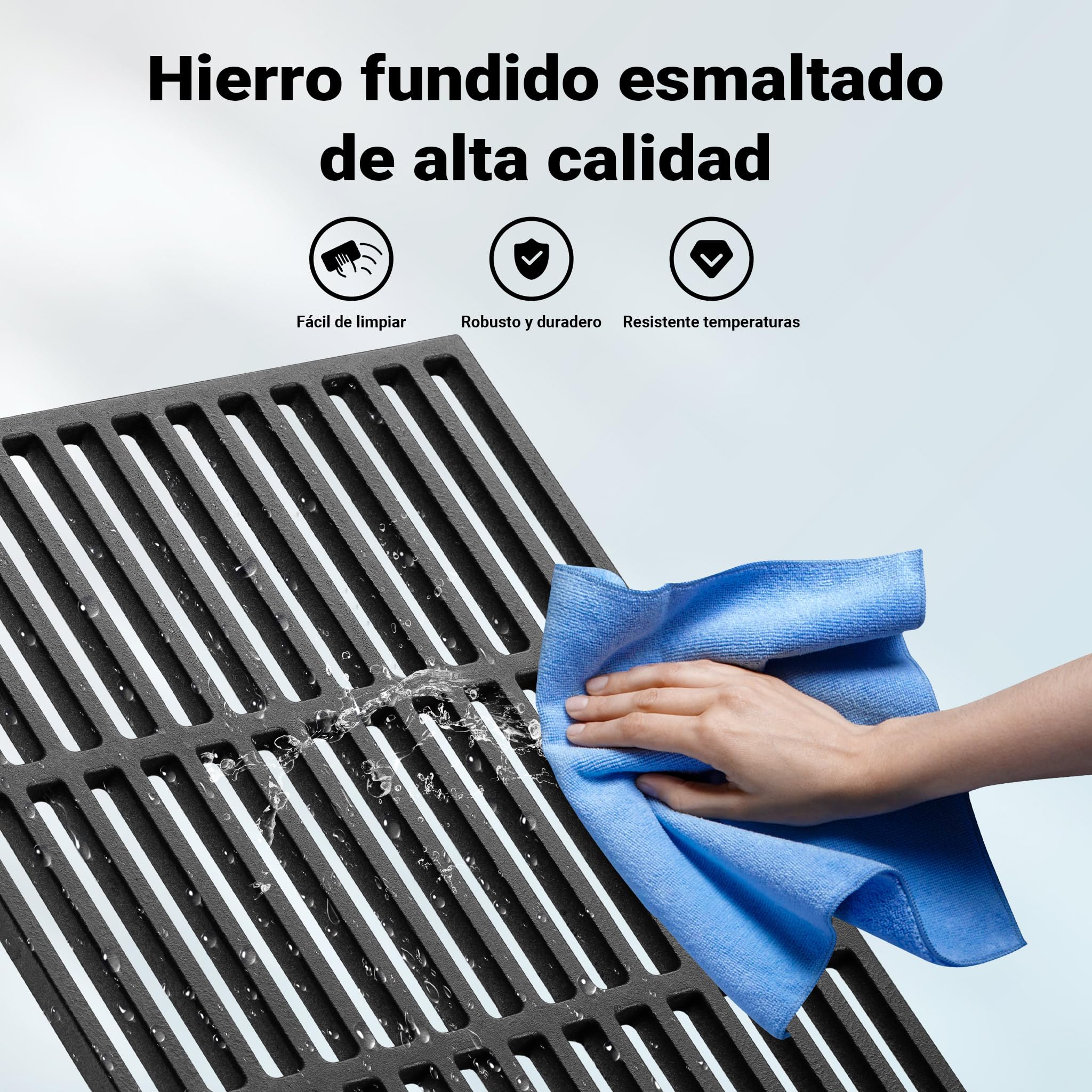 Wiltec Rejilla de hierro fundido cuadrada 30 x 44.5 cm maciza para parrilla de carbón parrilla de gas barbacoa