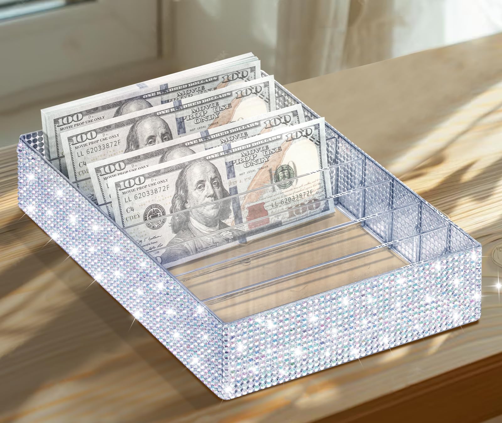 Cash Storage Clear Acrylic Cash Organizer - 8-Section Money Tray With ...