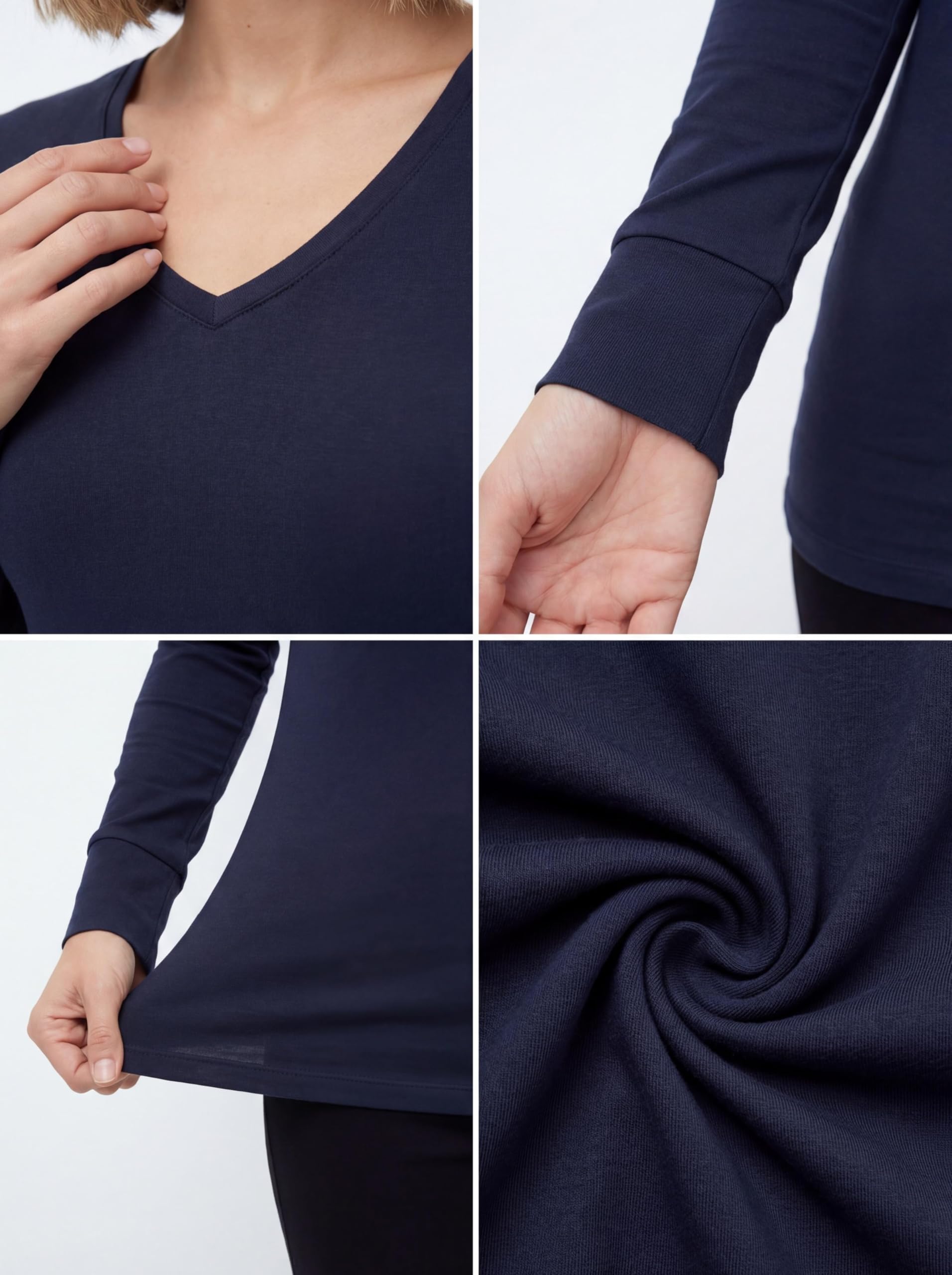 Sexy Basics Damen-T-Shirt, Baumwoll-Stretch, langärmelig, V-Ausschnitt, sportlich, legere und aktive Farben, Multipacks
