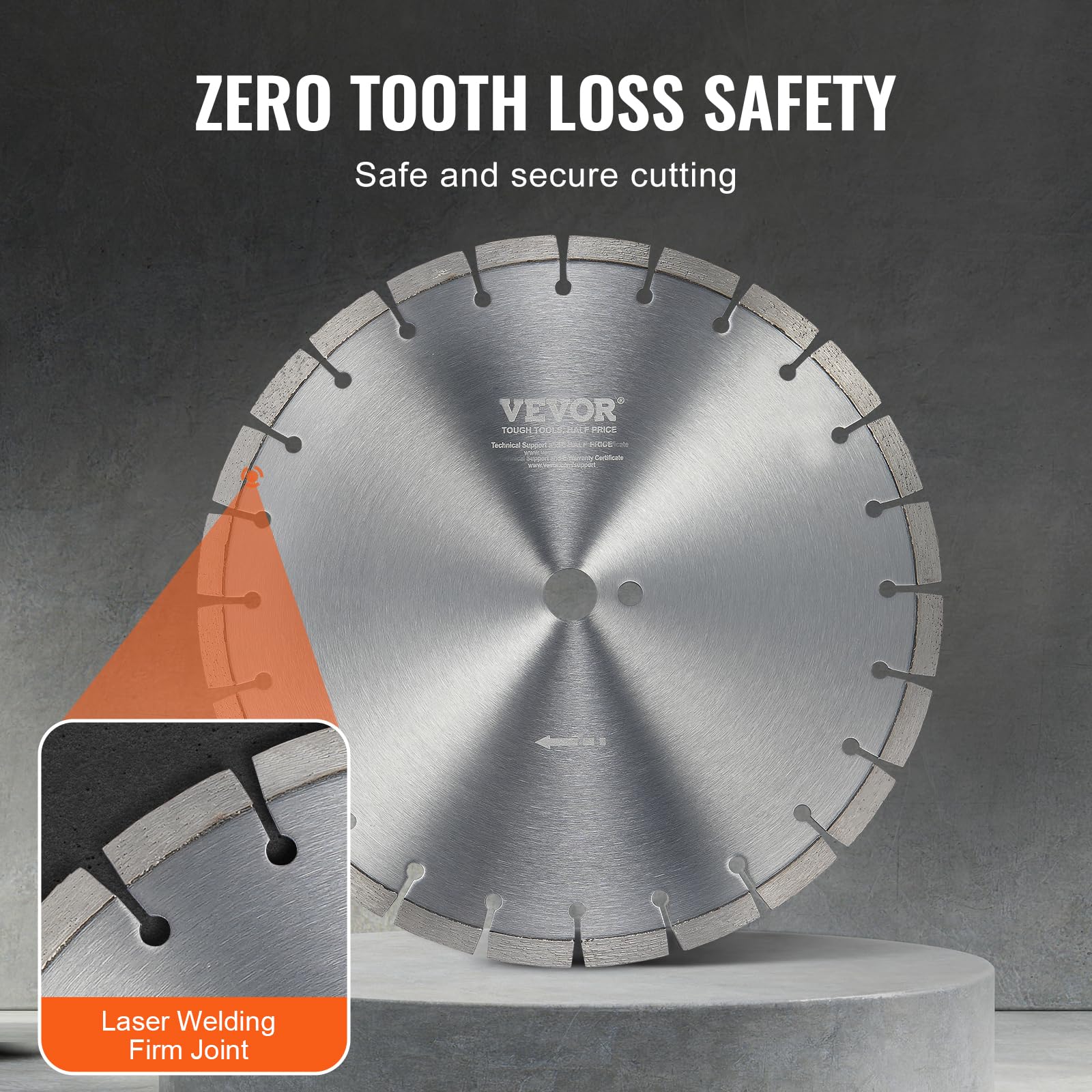 VEVOR Lama per troncatrice diamantata, Lama per calcestruzzo 350 mm a umido o a secco, Lama a segmenti diamantati 12 mm con denti piatti, Diametro foro centrale universale 1"/25,4 mm