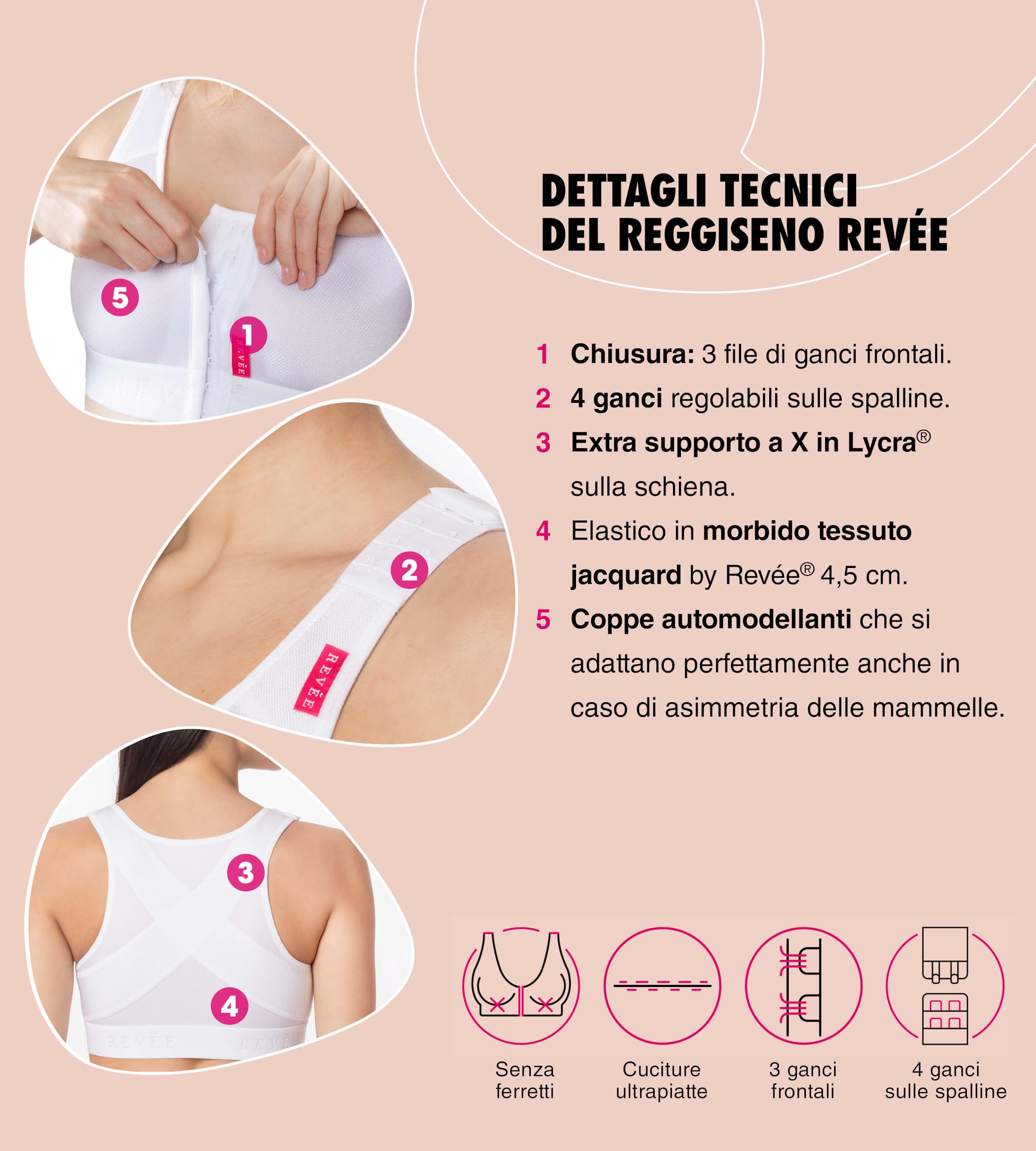 REVÉE Reggiseno Post-Operatorio per Mastoplastica Additiva, Riduttiva, Sostituzione Protesi, Mastopessi, Oncoplastica, Quadrantectomia - Bra Julie