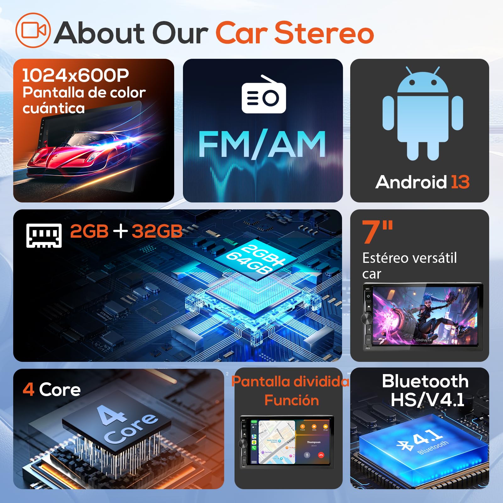 Haudio Radio Coche 2 DIN con Carplay y Android Auto Inalámbrico - Pantalla Táctil de 7 Pulgadas, Bluetooth, Mirror Link, Navegación GPS, Control por Voz, Cámara de Respaldo, FM/Am/AUX