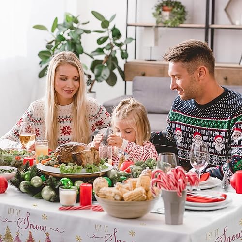 Miniatura 6 de Mantel rectangular de árbol de Navidad rosa de 60 x 84 pulgadas, lavable de poliéster, diseño de copo de nieve con diseño de copo de nieve para