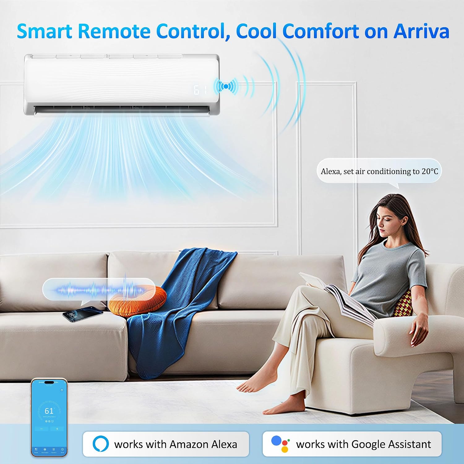 18000 BTU Mini Split Air Conditioner, 19 SEER2 Ductless AC, 230V Inverter System, Alexa Compatible, Cools Up to 1250 Sq. Ft, Heat Pump & Installation Kits